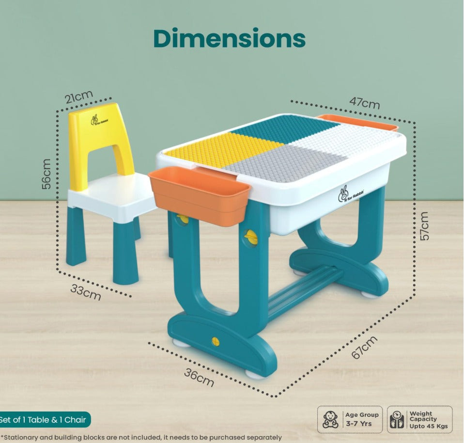 4-in-1 Kids Activity Table & Chair Set with Building Block Top, Storage Bins & Portable Suitcase Design – Ages 3-7