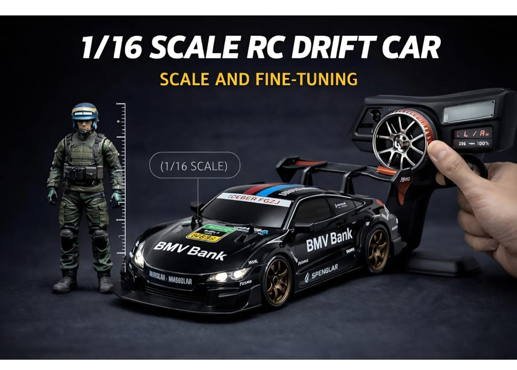 RC Drift Racing Car 1:16 Scale 4WD with LED Lights, ESP Stability Control & Extra Tires, Remote Control Car for Kids Ages 8+