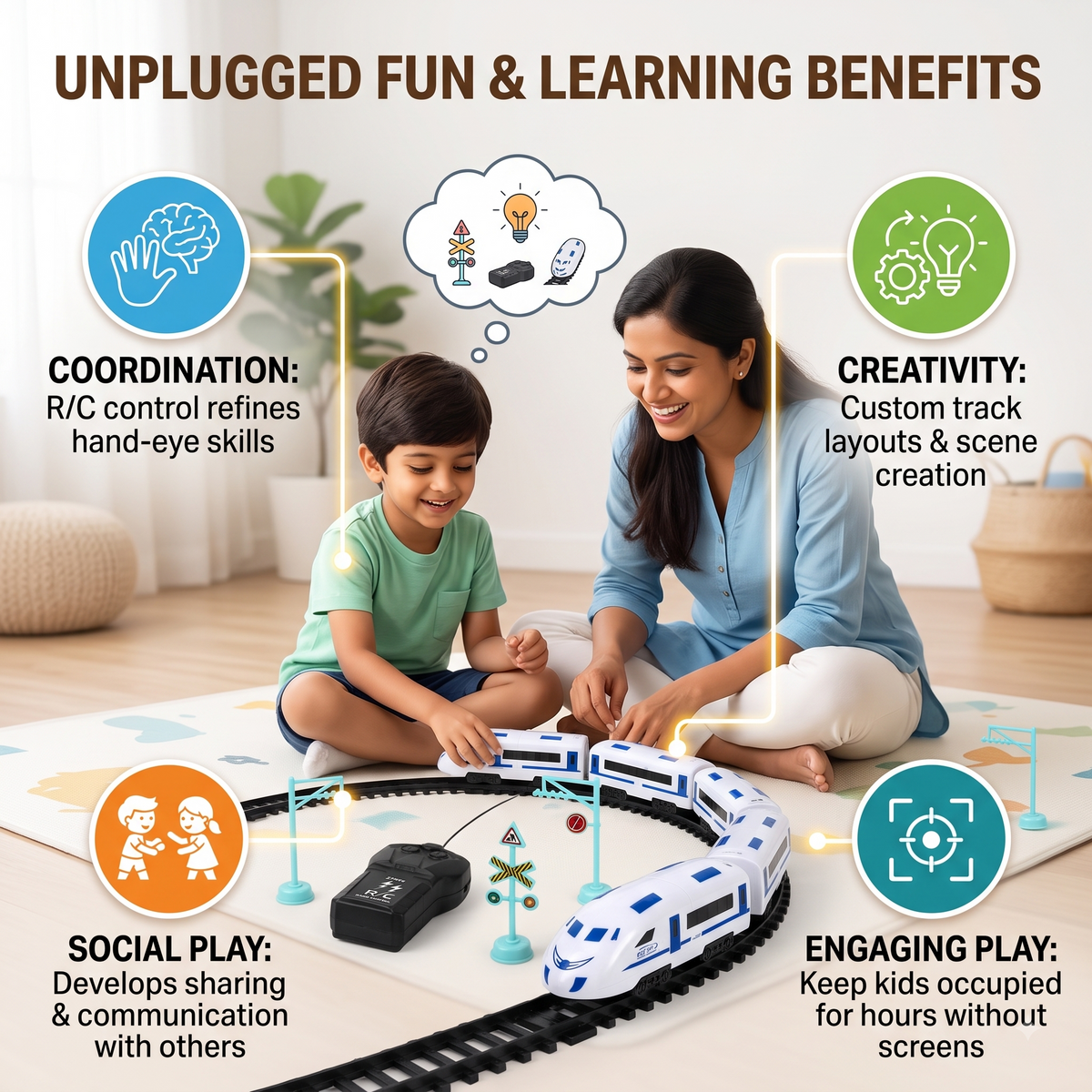 Vande Bharat Bullet Train Set – Railway Track Set with Remote Control RC & DIY Track Layouts