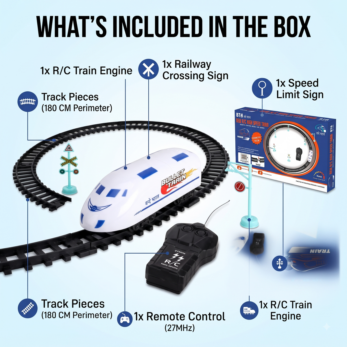 Vande Bharat Bullet Train Set – Railway Track Set with Remote Control RC & DIY Track Layouts