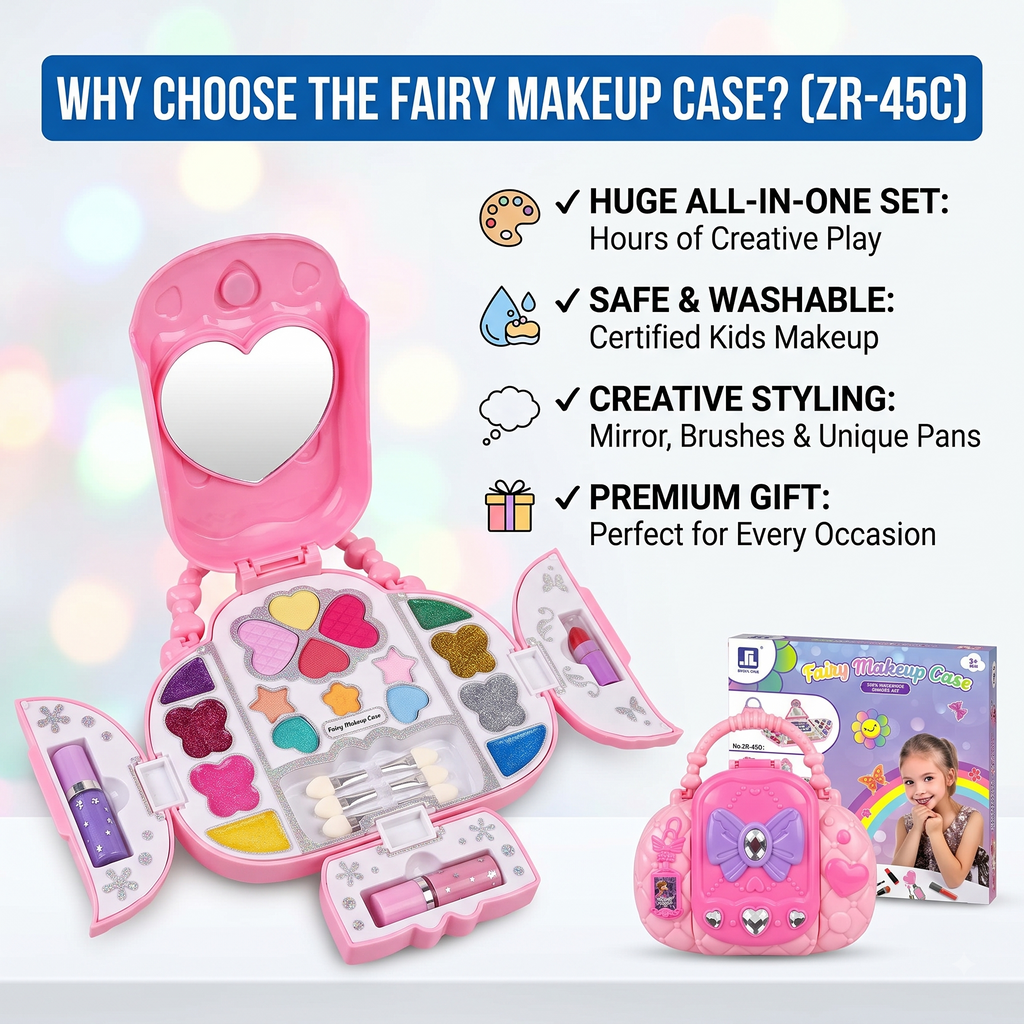 Fairy Makeup Case for Kids – Washable Makeup Kit with Mirror & Applicators