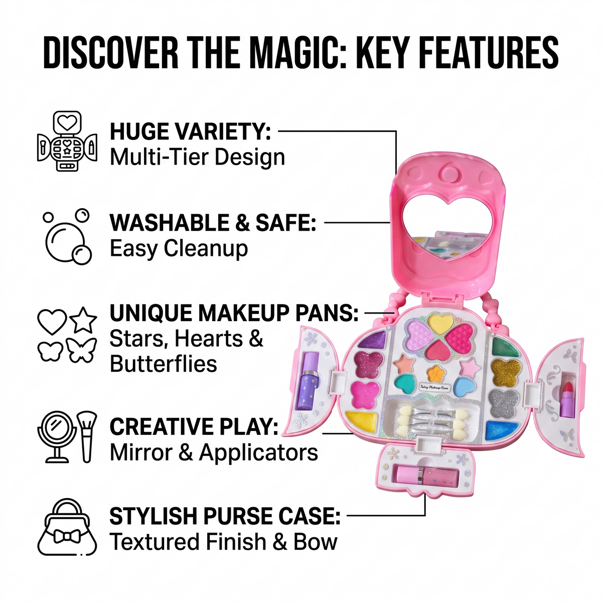 Fairy Makeup Case for Kids – Washable Makeup Kit with Mirror & Applicators
