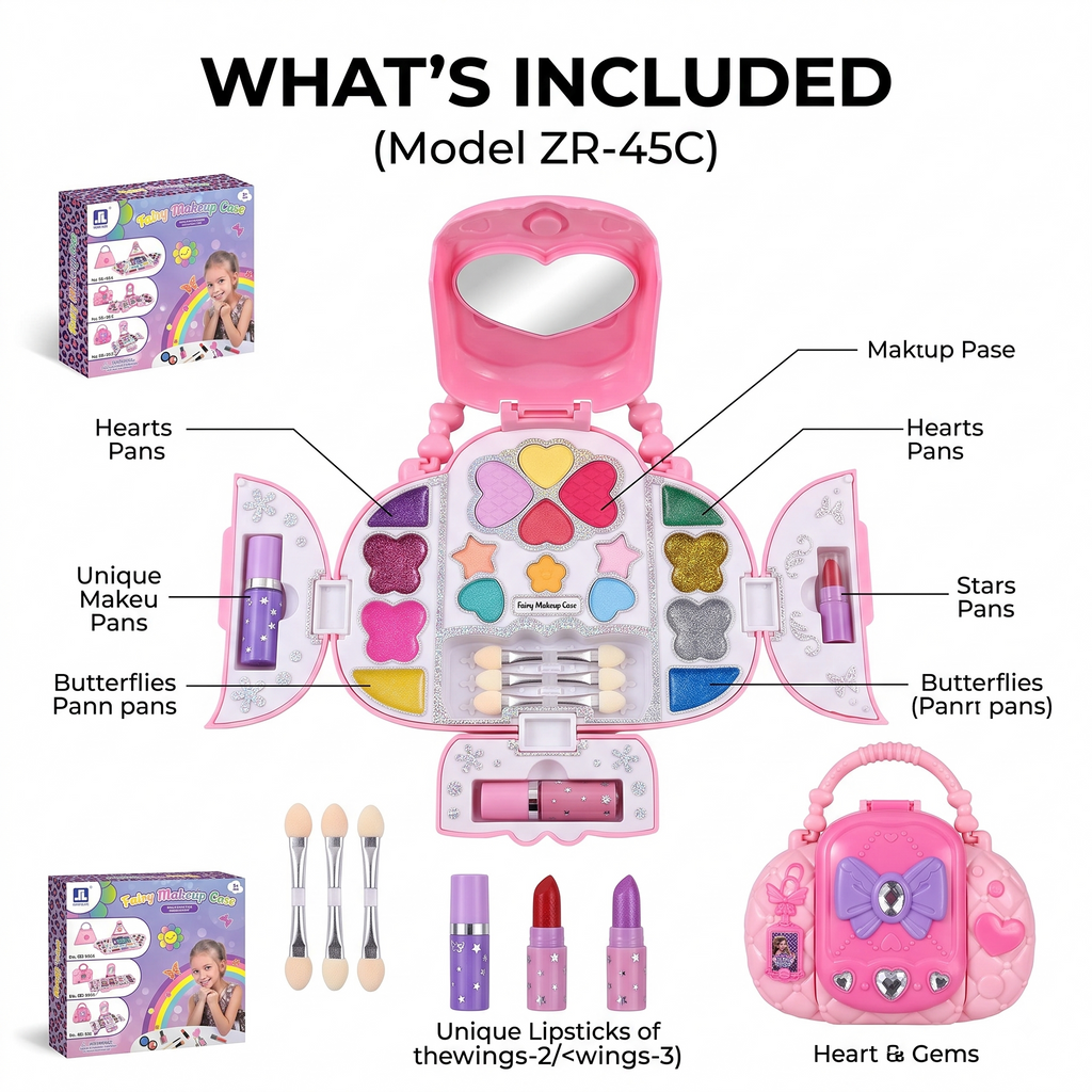 Fairy Makeup Case for Kids – Washable Makeup Kit with Mirror & Applicators