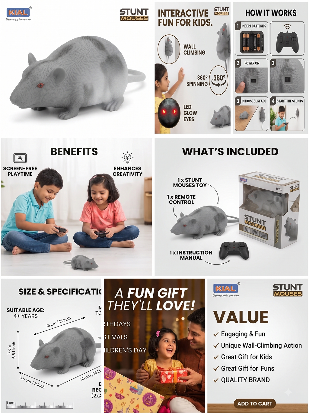 Interactive Stunt Mouse Toy – Remote Control Wall-Climbing Vehicle with 360° Spins & Glowing LED Eyes