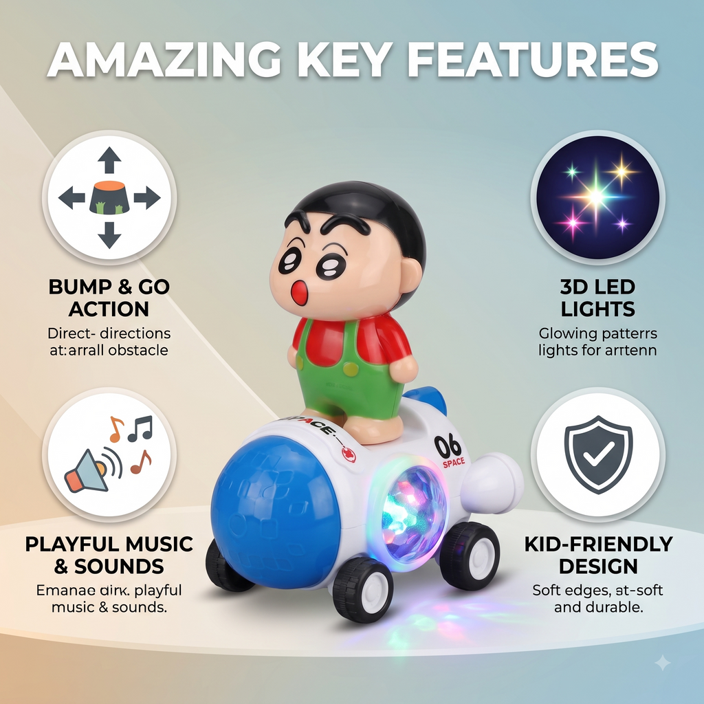 Shin-Chan Interactive Space Rover Toy – 3D Disco Lights, Music & Bump 'N' Go Action (Age 3+)
