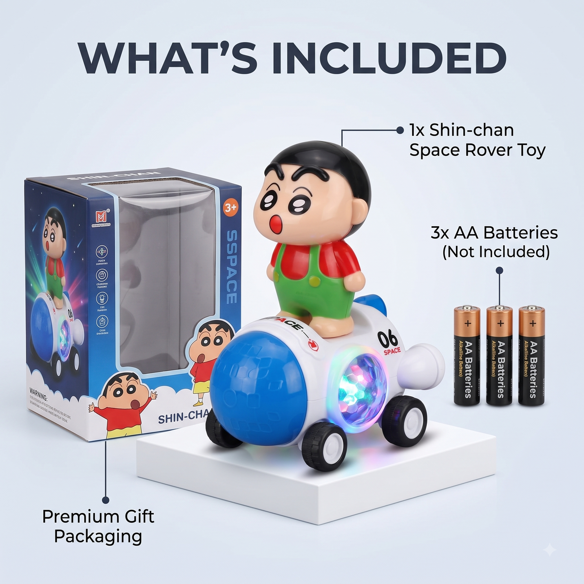 Shin-Chan Interactive Space Rover Toy – 3D Disco Lights, Music & Bump 'N' Go Action (Age 3+)