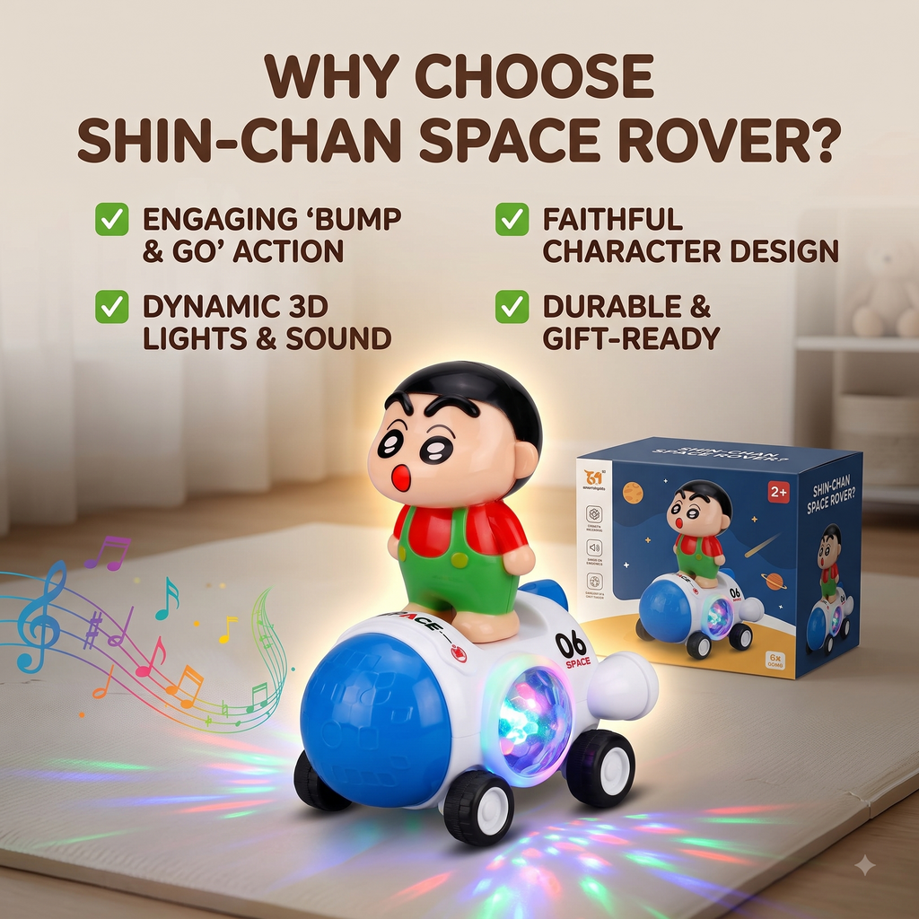 Shin-Chan Interactive Space Rover Toy – 3D Disco Lights, Music & Bump 'N' Go Action (Age 3+)