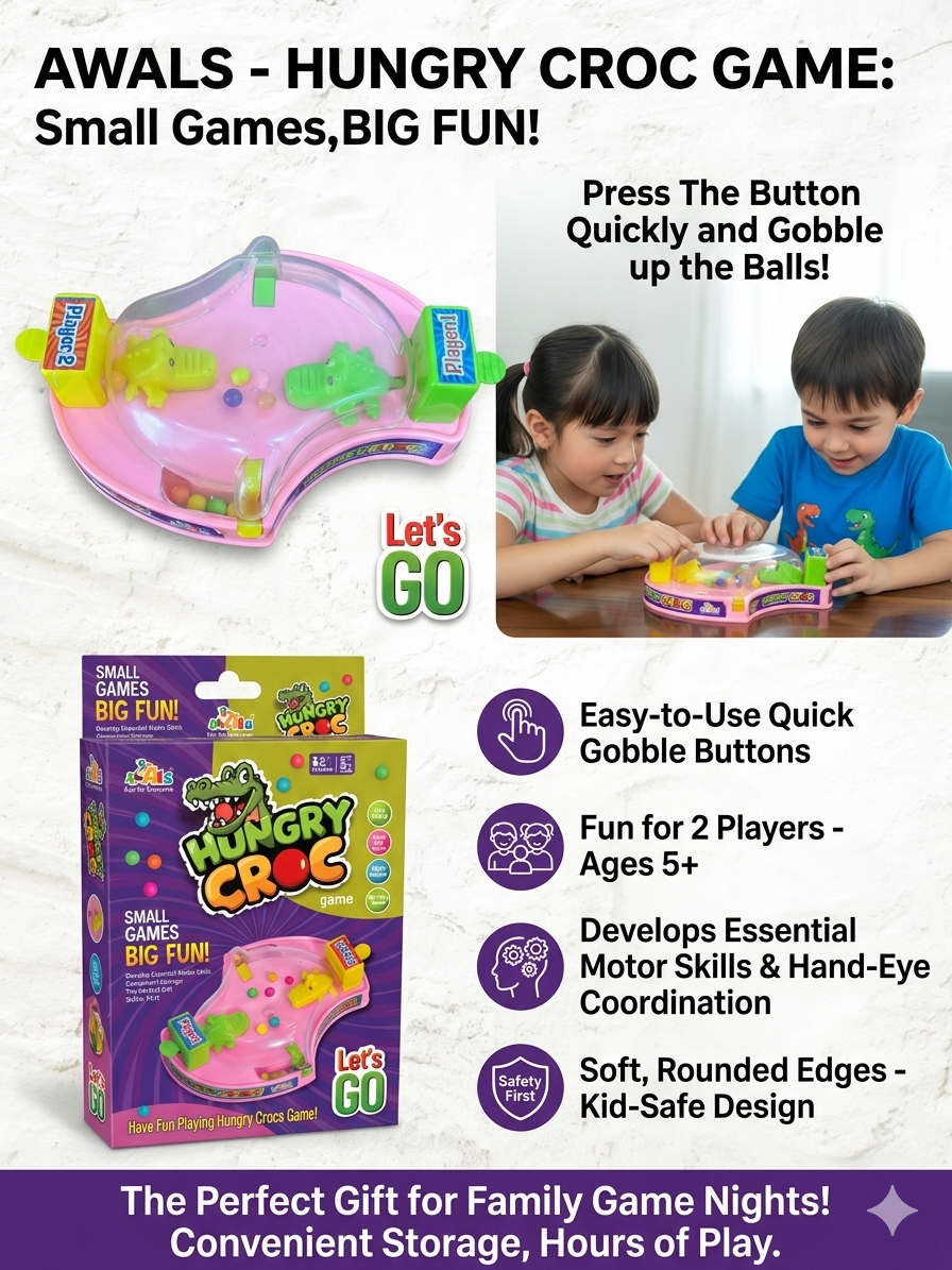 Hungry Croc Game – Small Games Big Fun! 2-Player Quick Reflex Crocodile Feeding Game | Ages 3+