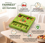 FAMNEST 6-Piece Fruit Cutlery Set for Kids – Premium Gold-Finish Stainless Steel 3 Spoons & 3 Forks with Detachable Fruit Character Toppers – Toddler Mealtime Flatware Set in Gift Box