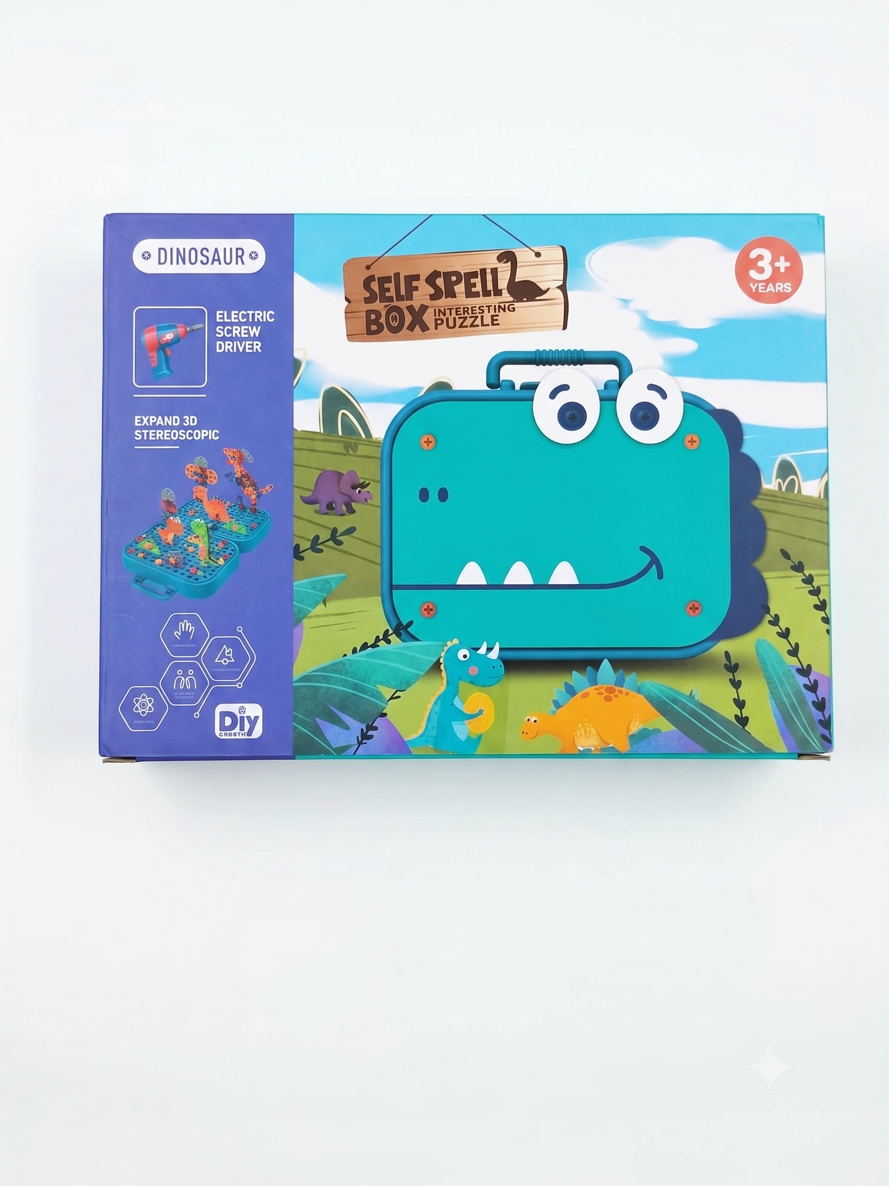 Electric Drill Screw Puzzle Set| Creative Dinosaur Themed Art Puzzle for Kids| 351 Pieces with Electric Screwdriver| 2D & 3D Building Block Kit| STEM Educational Activity Set for Boys & Girls