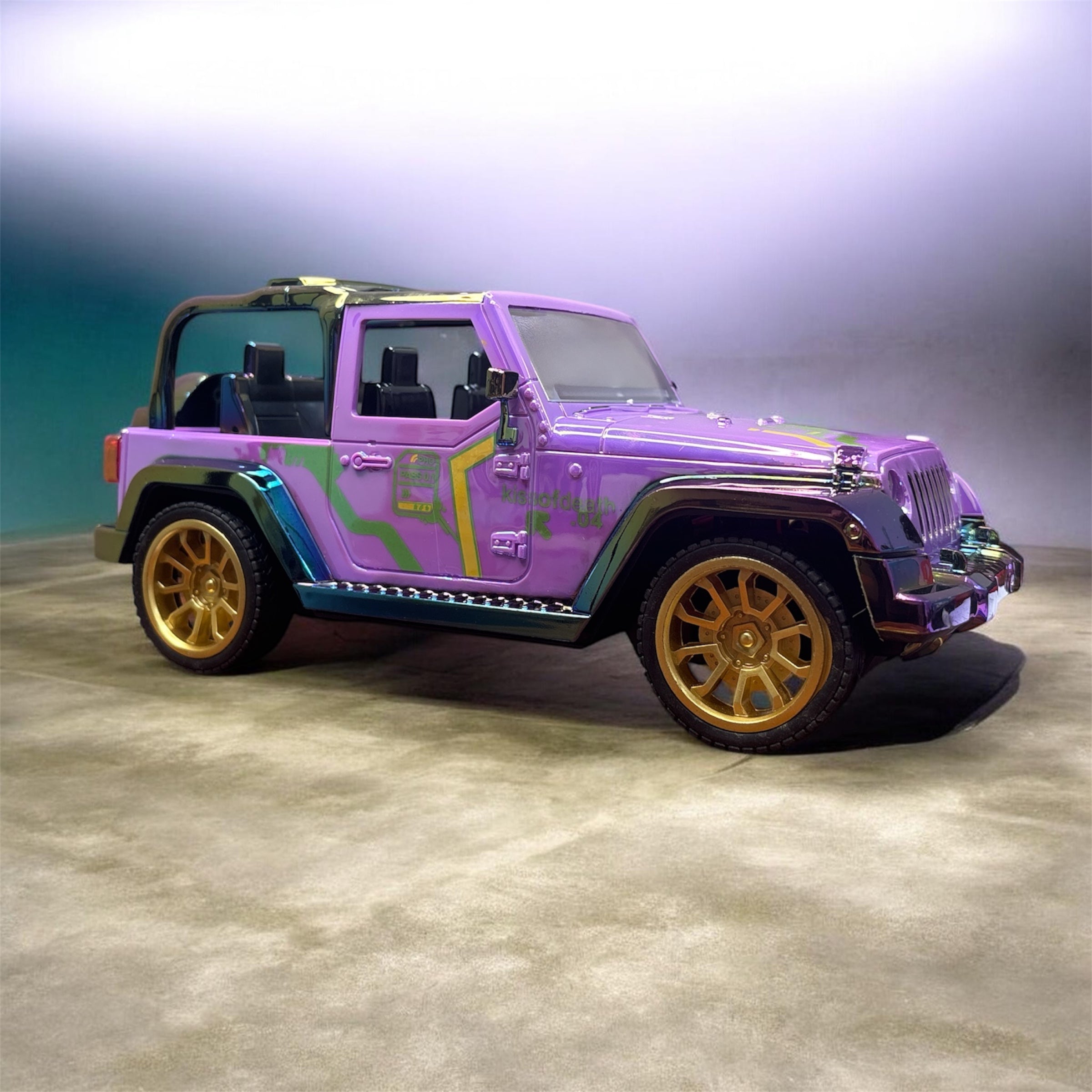 Remote Control Jeep Wrangler Style SUV – Holographic Purple RC Off-Road Car with Controller