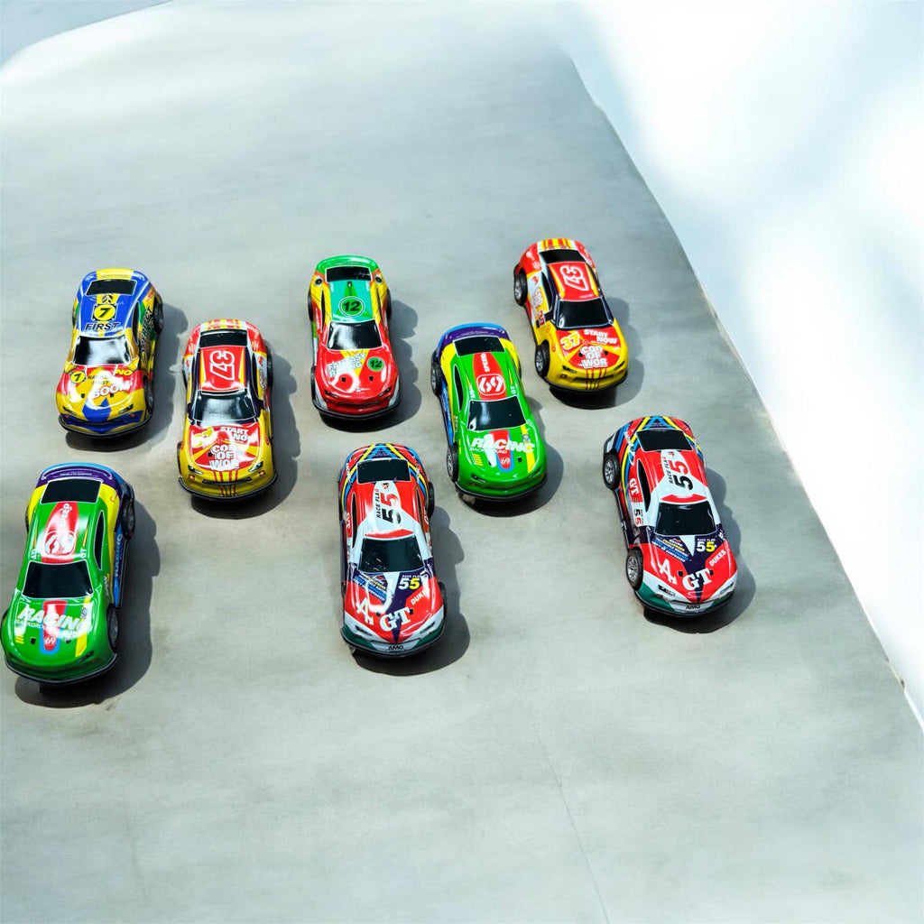 Mini Racing Cars Set – Pack of 12 Pull-Back Die-Cast Style Race Cars with Colourful Livery
