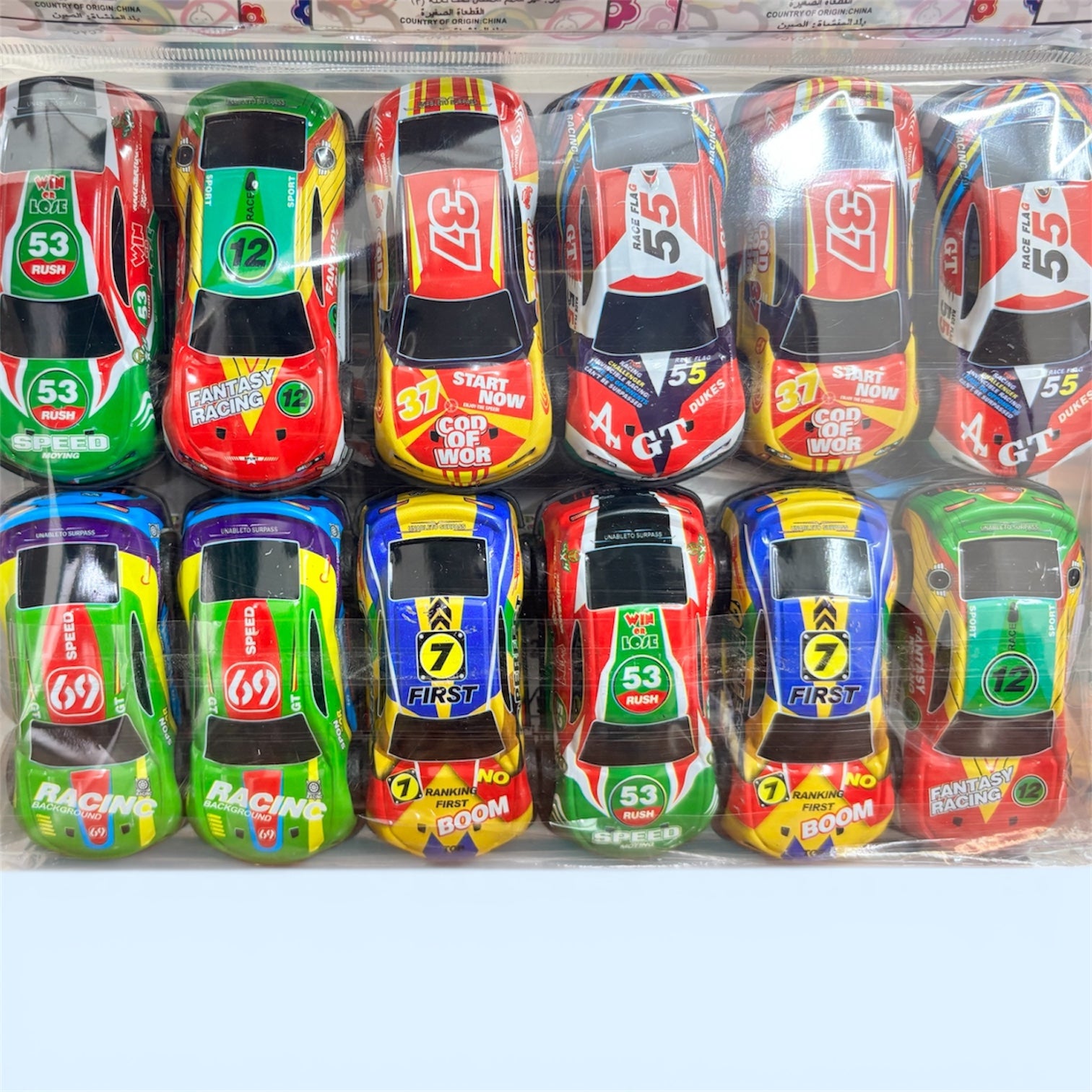 Mini Racing Cars Set – Pack of 12 Pull-Back Die-Cast Style Race Cars with Colourful Livery