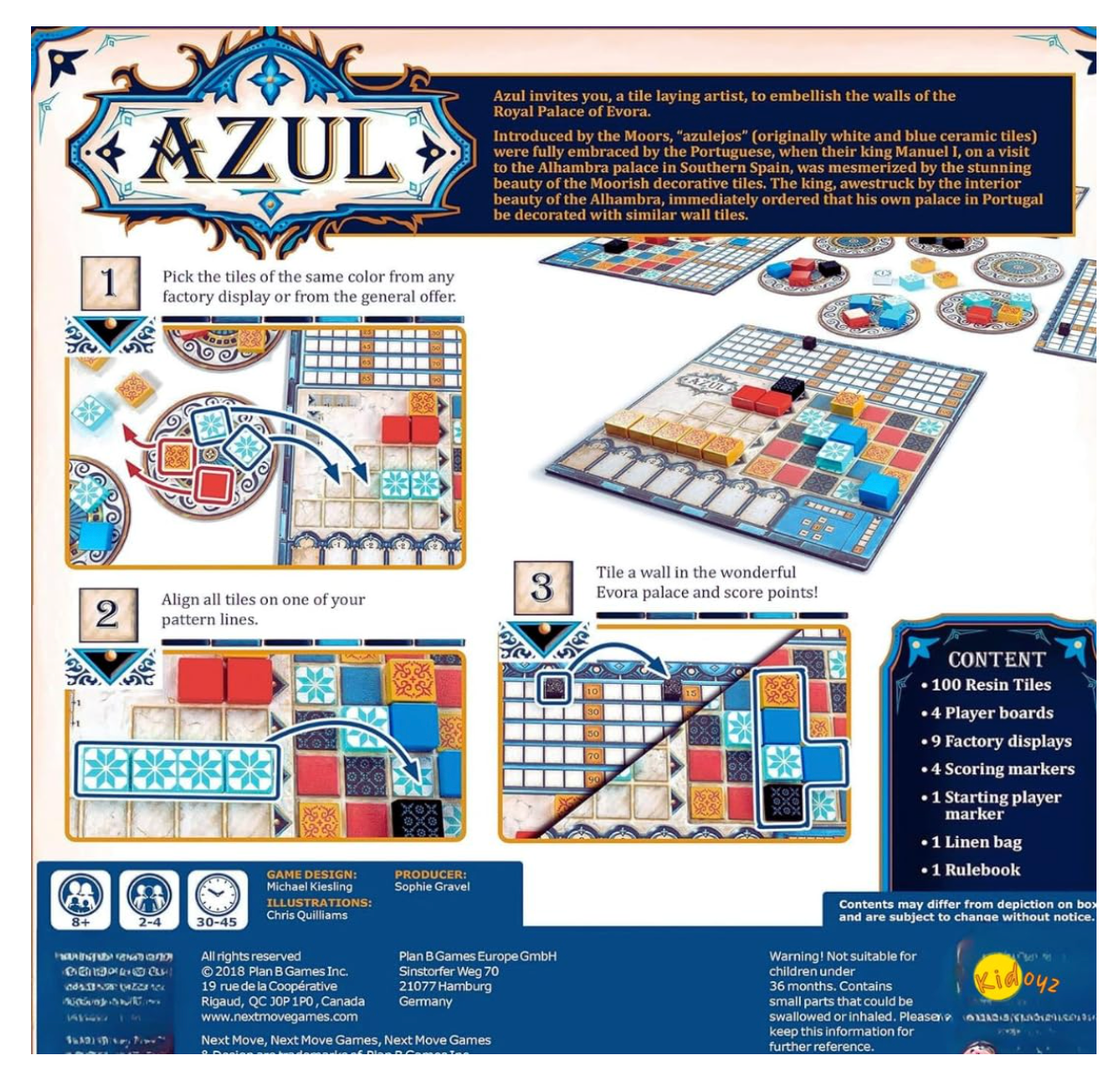 Azul Board Game by Michael Kiesling – Award-Winning Tile Drafting Strategy Game for 2-4 Players | Ages 8+