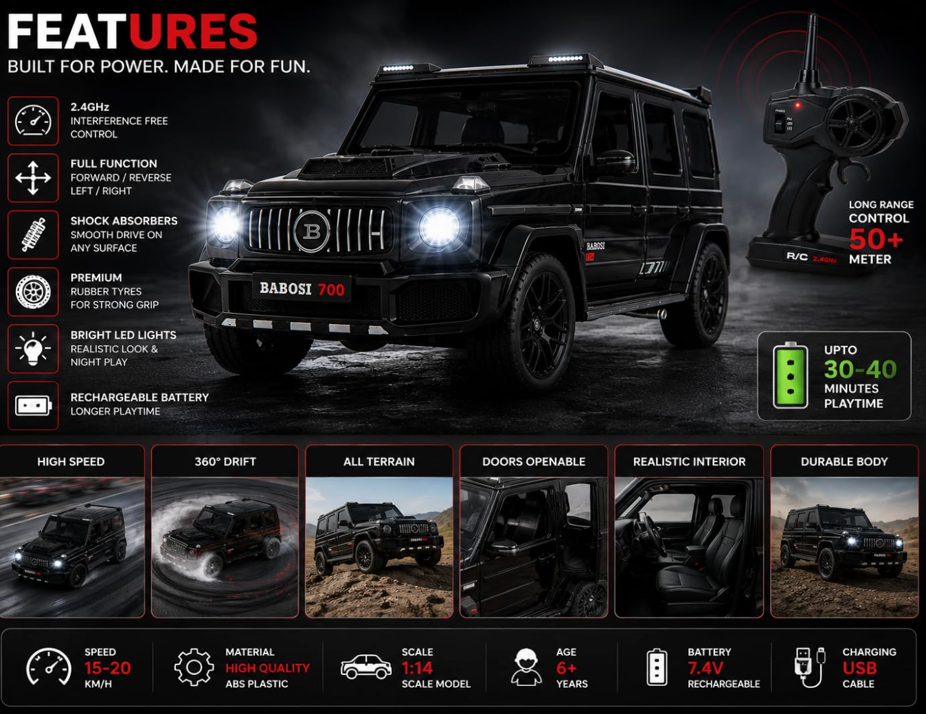 G-Wagon SUV Toy Car, Black | Remote Control