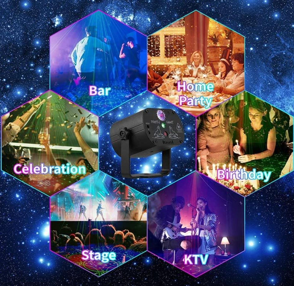 Lights Party Mini Laser Projector Stage Lighting Sound Activated Dot 6 Design Modes Laser Light for Party and Dj with Mini-Tripod Stand