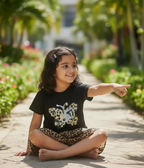 Black Cotton T-Shirt with Sequin Butterfly Patch and Tiered Leopard Print Ruffle Skirt – Toddler & Little Girls Fashion