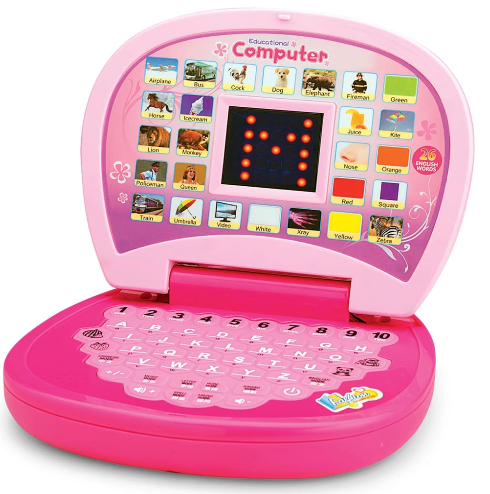 Educational Learning Laptop Toy with LED Display and Musical Effects | Play & Learn with Fun | Indoor Toy for Kids | Educational Toy | Pink | 3xAA Battery (Not Included)