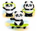 Cute Panda Action Toy Set for Kids, 3 PCS Interactive Rotating Panda Play Figures with Skateboard, Hula Hoop & Jump Rope, Educational Moving Toys Gift for Boys and Girls Age 3+