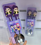 FAMNEST Kids Cutlery Set with Travel Case – Food-Grade Stainless Steel Spoon & Fork Set with Character Easy-Grip Handle for Toddlers, School Lunchbox, Travel & Picnics (Purple / Kuromi Anime Theme)