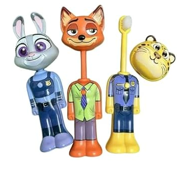 Extendable Character Toothbrush for Kids – Pop-Up Standable Manual Toothbrush with Protective Animal Cap, Extra-Soft Bristles for Travel & Everyday Brushing (Pack of 3)