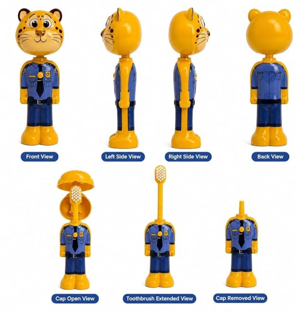 Extendable Character Toothbrush for Kids – Pop-Up Standable Manual Toothbrush with Protective Animal Cap, Extra-Soft Bristles for Travel & Everyday Brushing (Pack of 3)