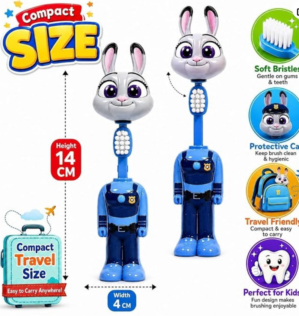 Extendable Character Toothbrush for Kids – Pop-Up Standable Manual Toothbrush with Protective Animal Cap, Extra-Soft Bristles for Travel & Everyday Brushing (Pack of 3)