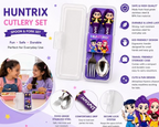 FAMNEST Kids Cutlery Set with Travel Case – Food-Grade Stainless Steel Spoon & Fork Set with Character Easy-Grip Handle for Toddlers, School Lunchbox, Travel & Picnics (Purple / Kuromi Anime Theme)