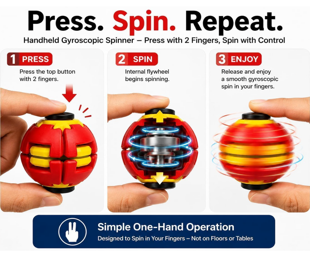 Press to Spin Fidget Ball ( Pack of 2) | 360 Degree Rotating Gyroscopic Spinner Toy for Kids & Adults | Portable Multicolour Stress Relief Desk Toy | Autism & Anxiety Relief, Pocket Size