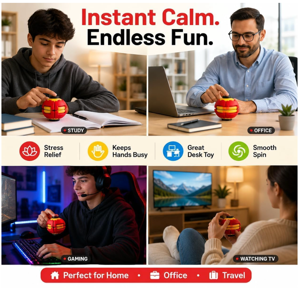 Press to Spin Fidget Ball ( Pack of 2) | 360 Degree Rotating Gyroscopic Spinner Toy for Kids & Adults | Portable Multicolour Stress Relief Desk Toy | Autism & Anxiety Relief, Pocket Size