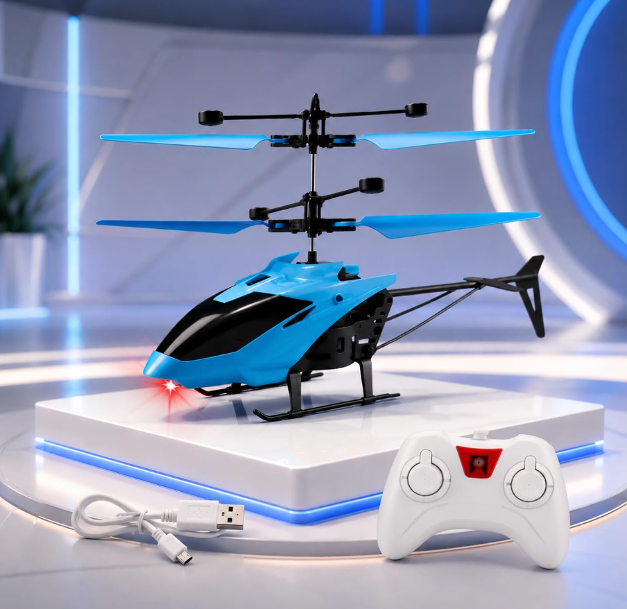 New Age RC Flying Helicopter for Kids | Hand Gravity Sensor, Auto Safety Sensor, USB Rechargeable, Bright LED Lights | Up-Down Movement only I Indoor Toy | Age 4+ Years (Blue)