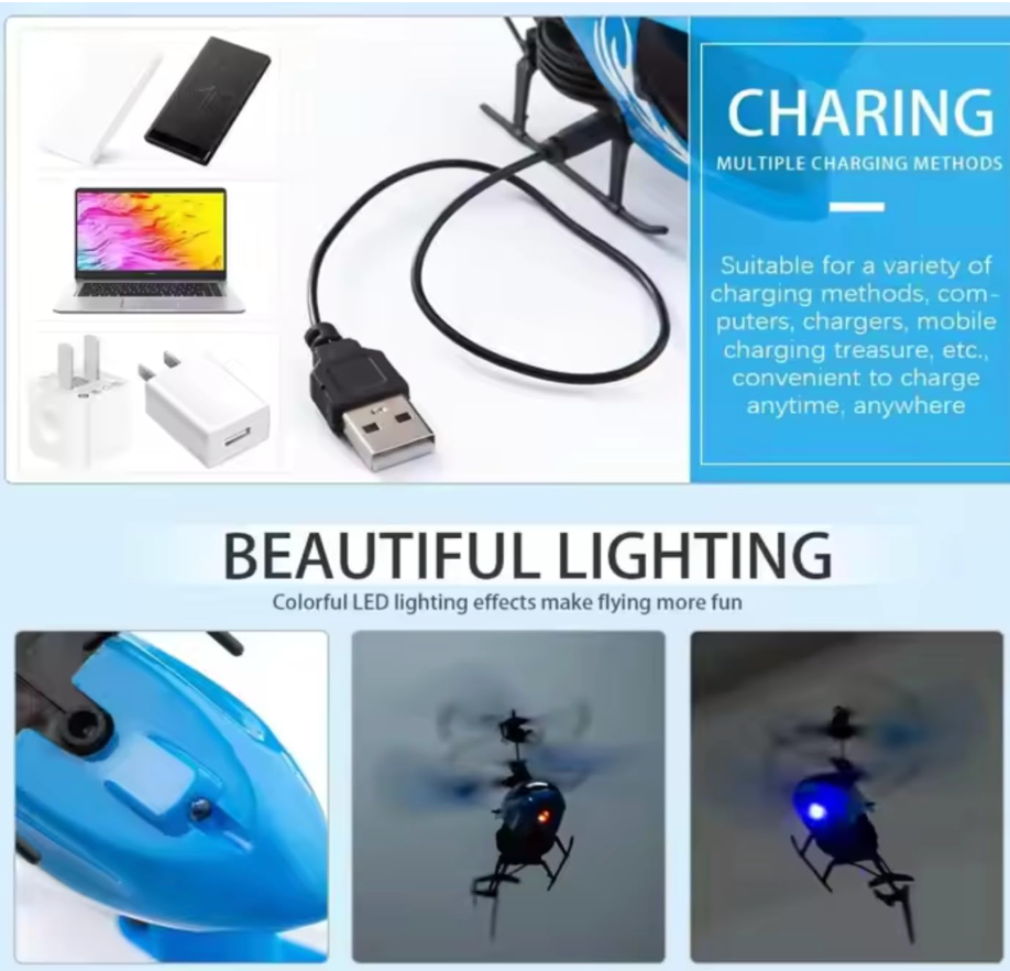New Age RC Flying Helicopter for Kids | Hand Gravity Sensor, Auto Safety Sensor, USB Rechargeable, Bright LED Lights | Up-Down Movement only I Indoor Toy | Age 4+ Years (Blue)