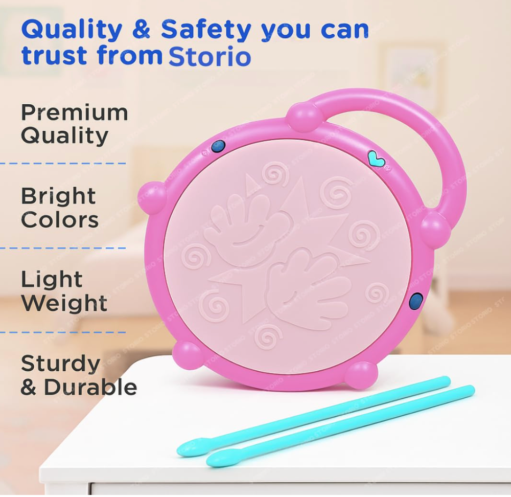 Beso Musical Flash Drum for Kids – Light-Up Toy Drum with Drumsticks, Music & Flashing Lights