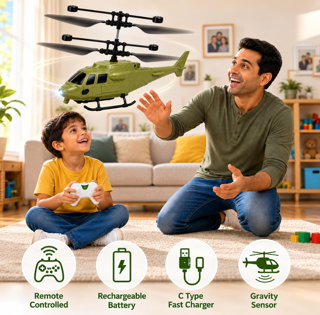 Beso Remote Control Helicopter for Kids – Rechargeable Flying Toy with Gravity Sensor & LED Lights