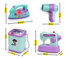 Mini Home Appliance Set for Kids – Washing Machine, Sewing Machine, Iron & Hair Dryer Pretend Play Toys