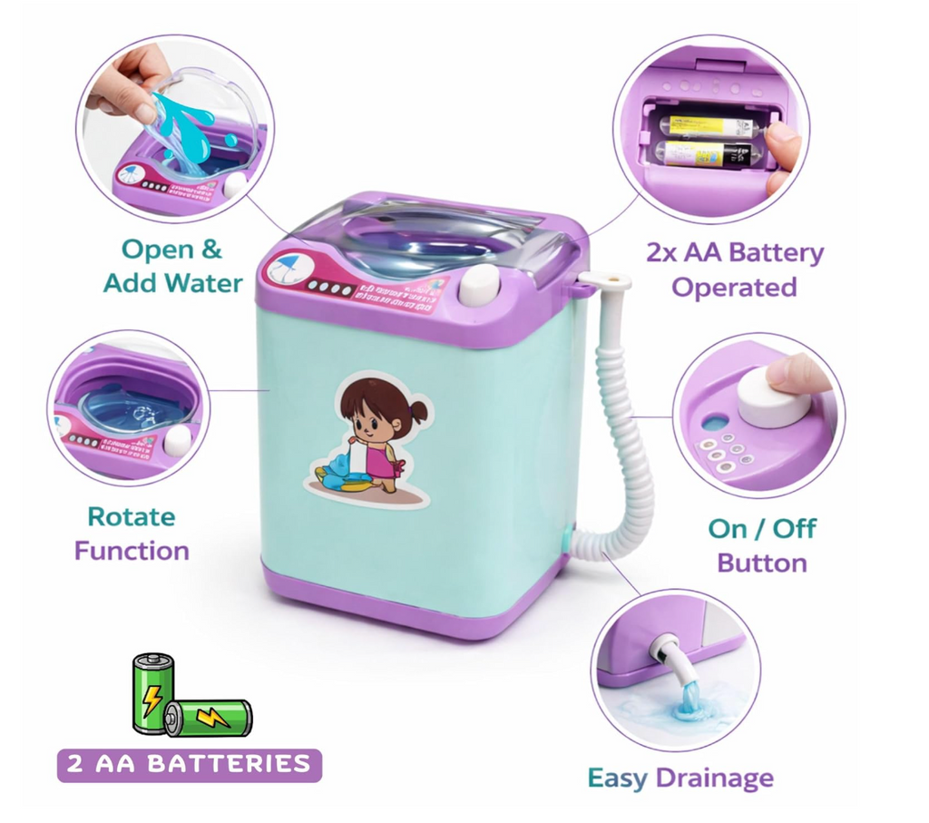 Mini Home Appliance Set for Kids – Washing Machine, Sewing Machine, Iron & Hair Dryer Pretend Play Toys