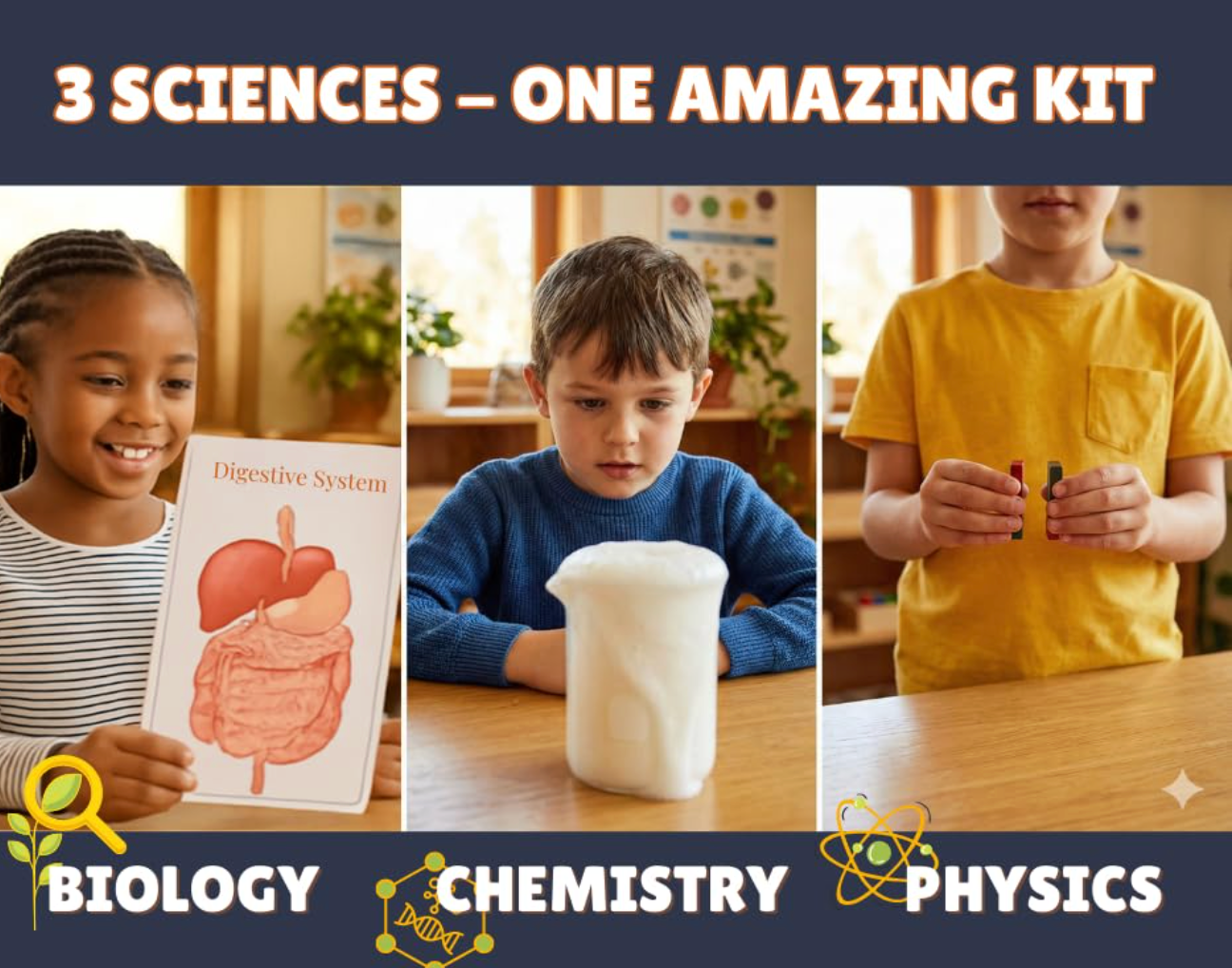 3-in-1 Science Lab Kit - 155+ Experiments (Biology, Chemistry & Physics STEM Kit)