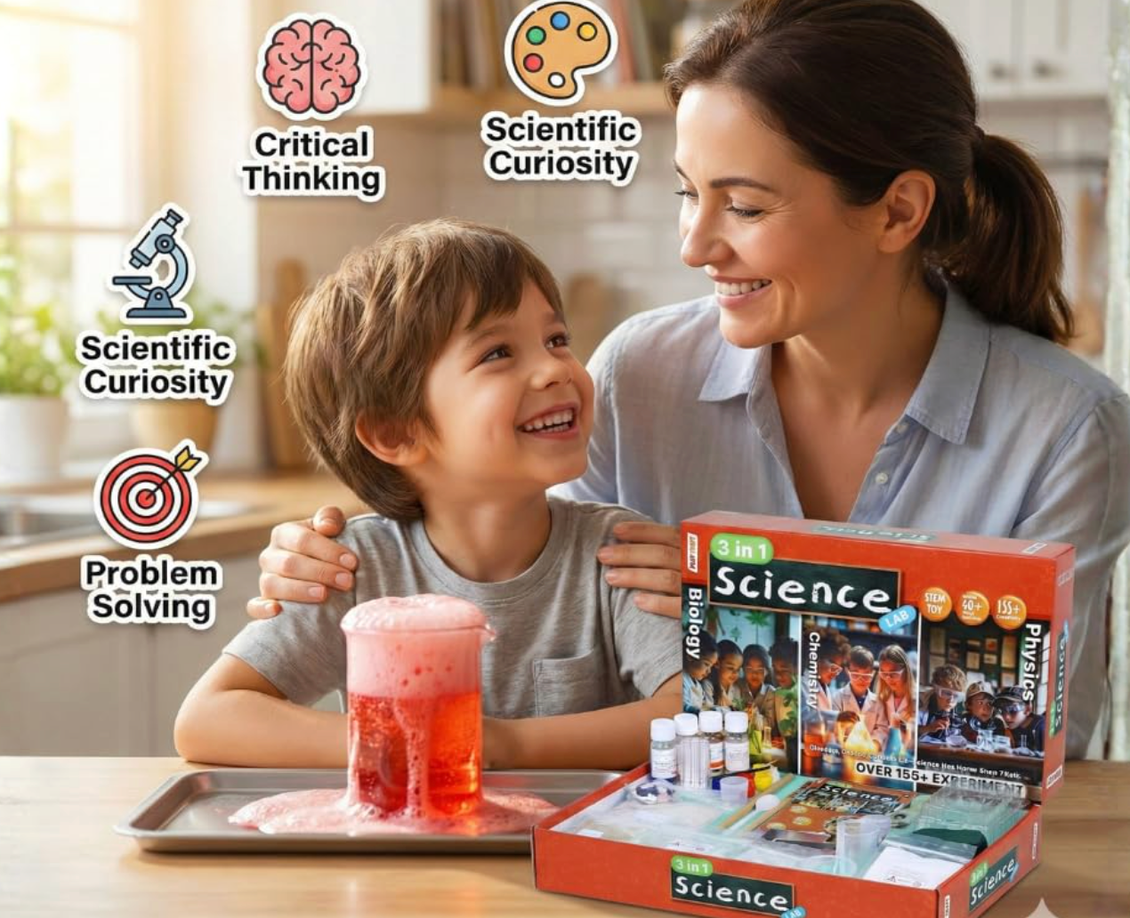 3-in-1 Science Lab Kit - 155+ Experiments (Biology, Chemistry & Physics STEM Kit)