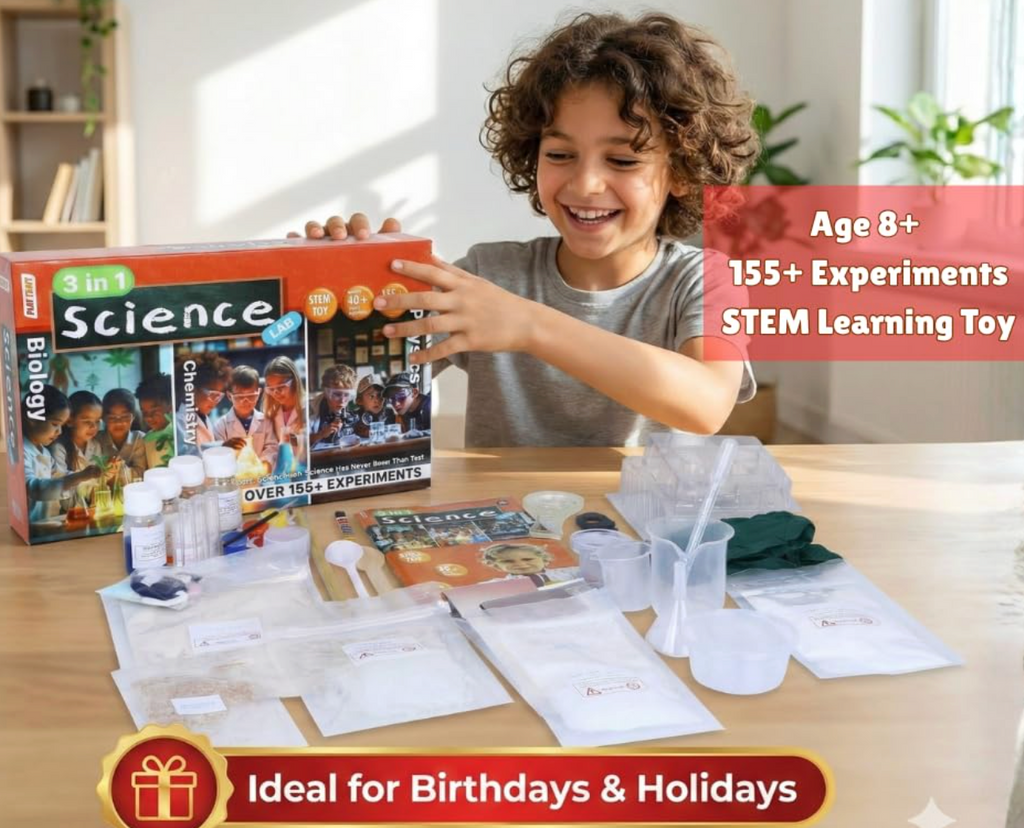 3-in-1 Science Lab Kit - 155+ Experiments (Biology, Chemistry & Physics STEM Kit)