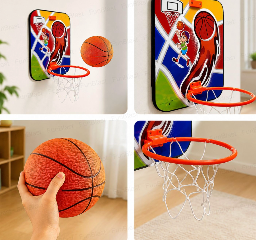 Basketball - Wall Mount Adjustable Basket Ball Kit for Kids, Basketball Hoop for Boys & Girls, Indoor and Outdoor Games