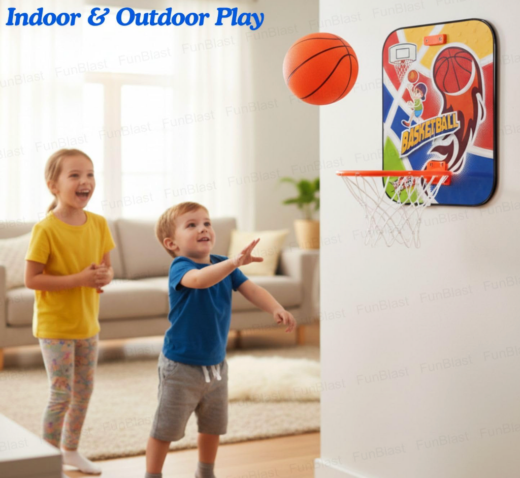Basketball - Wall Mount Adjustable Basket Ball Kit for Kids, Basketball Hoop for Boys & Girls, Indoor and Outdoor Games