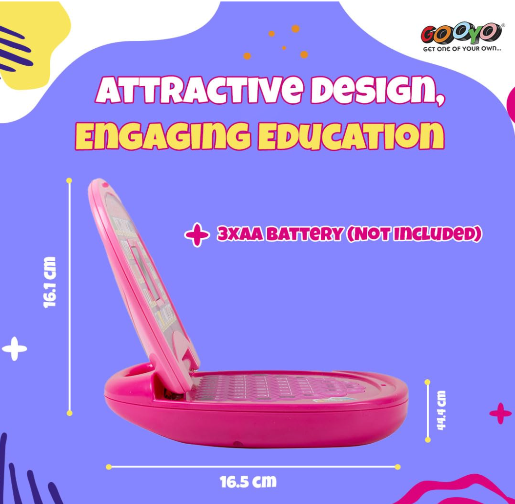 Educational Learning Laptop Toy with LED Display and Musical Effects | Play & Learn with Fun | Indoor Toy for Kids | Educational Toy | Pink | 3xAA Battery (Not Included)