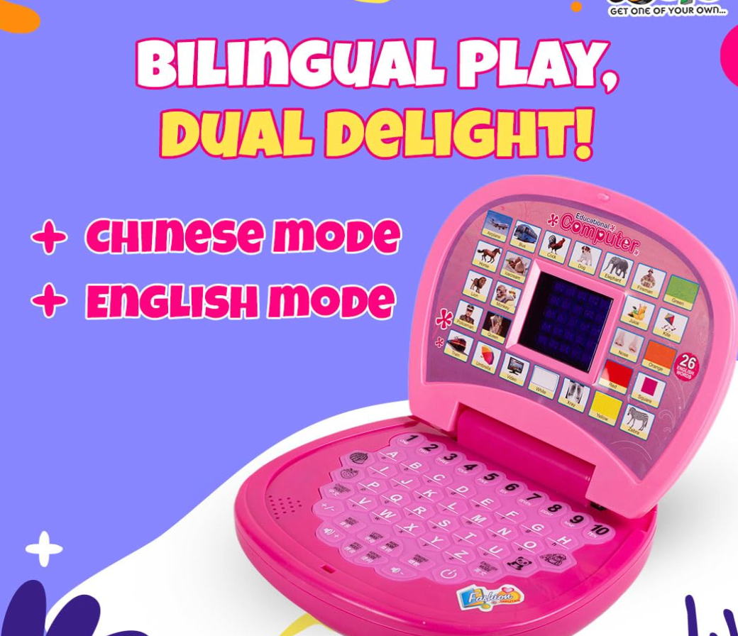 Educational Learning Laptop Toy with LED Display and Musical Effects | Play & Learn with Fun | Indoor Toy for Kids | Educational Toy | Pink | 3xAA Battery (Not Included)
