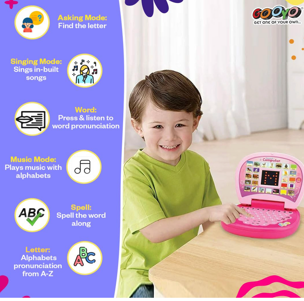 Educational Learning Laptop Toy with LED Display and Musical Effects | Play & Learn with Fun | Indoor Toy for Kids | Educational Toy | Pink | 3xAA Battery (Not Included)