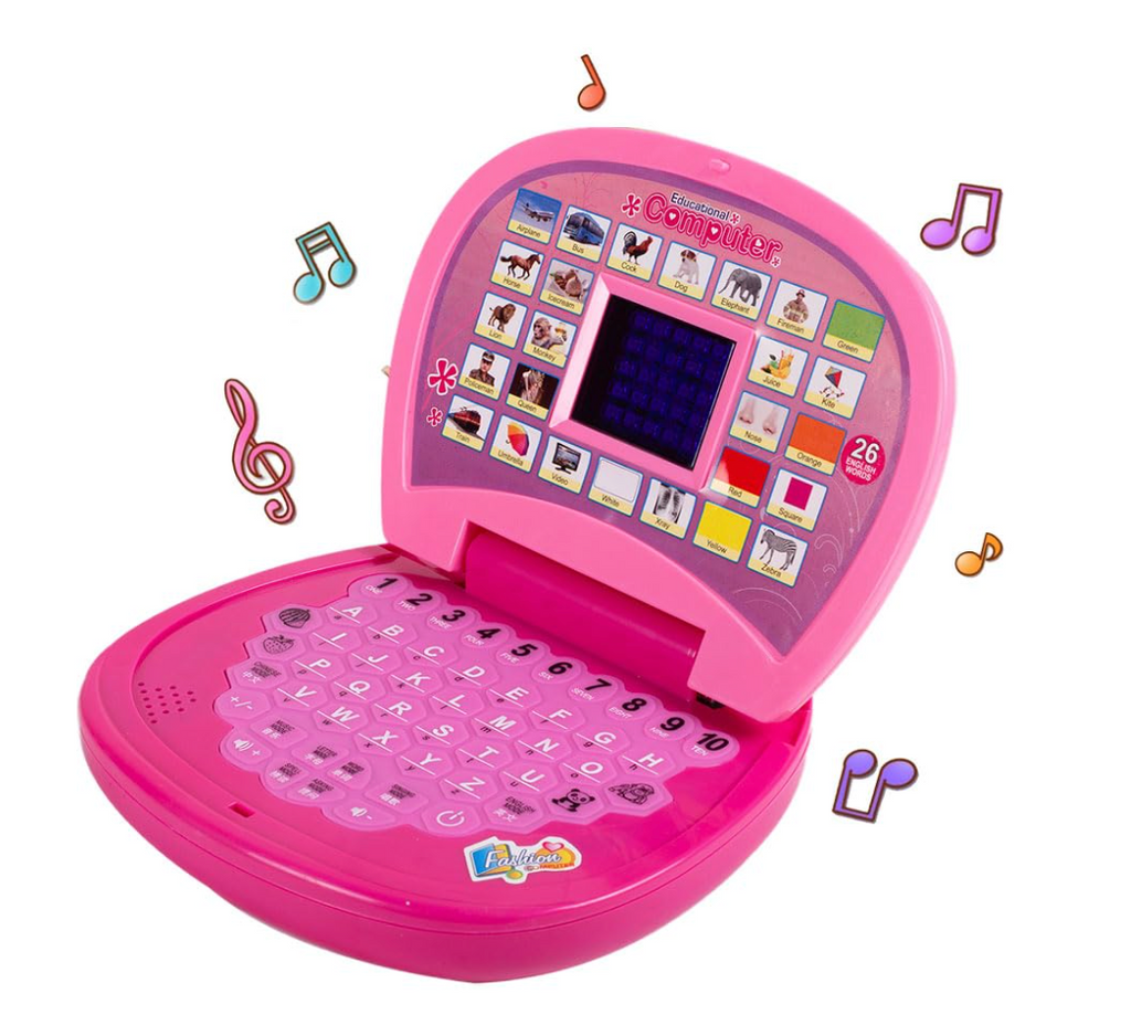 Educational Learning Laptop Toy with LED Display and Musical Effects | Play & Learn with Fun | Indoor Toy for Kids | Educational Toy | Pink | 3xAA Battery (Not Included)