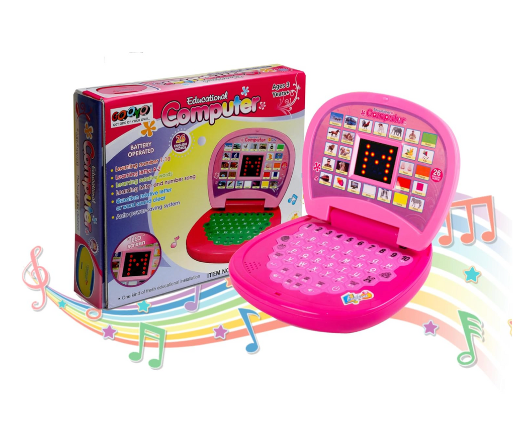 Educational Learning Laptop Toy with LED Display and Musical Effects | Play & Learn with Fun | Indoor Toy for Kids | Educational Toy | Pink | 3xAA Battery (Not Included)