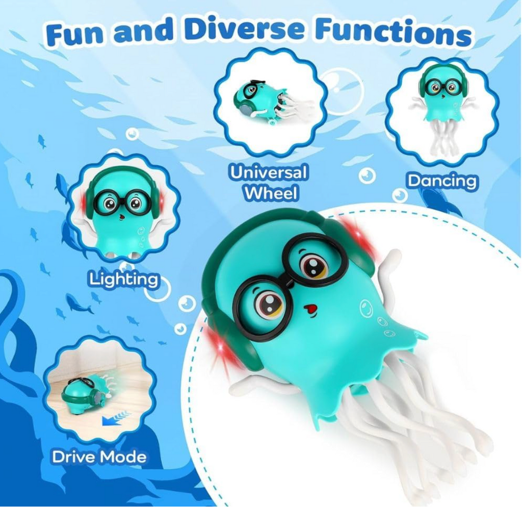 Light-Up Musical Jellyfish Toy – Crawling Sensor Jellyfish with Lights & Music for Kids | Blue & Beige