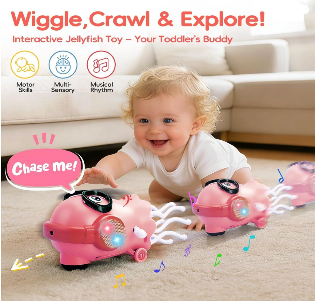 Light-Up Musical Jellyfish Toy – Crawling Sensor Jellyfish with Lights & Music for Kids | Blue & Beige