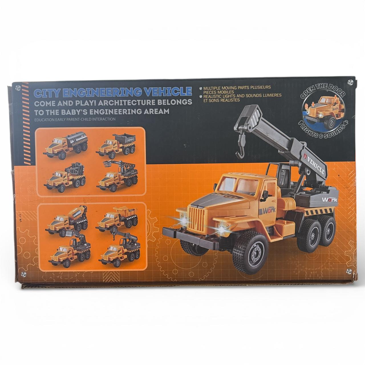 Vehicle Construction Team City Engineering Truck Set – 4 Piece Die-Cast Style with Lights, Sounds & Opening Doors