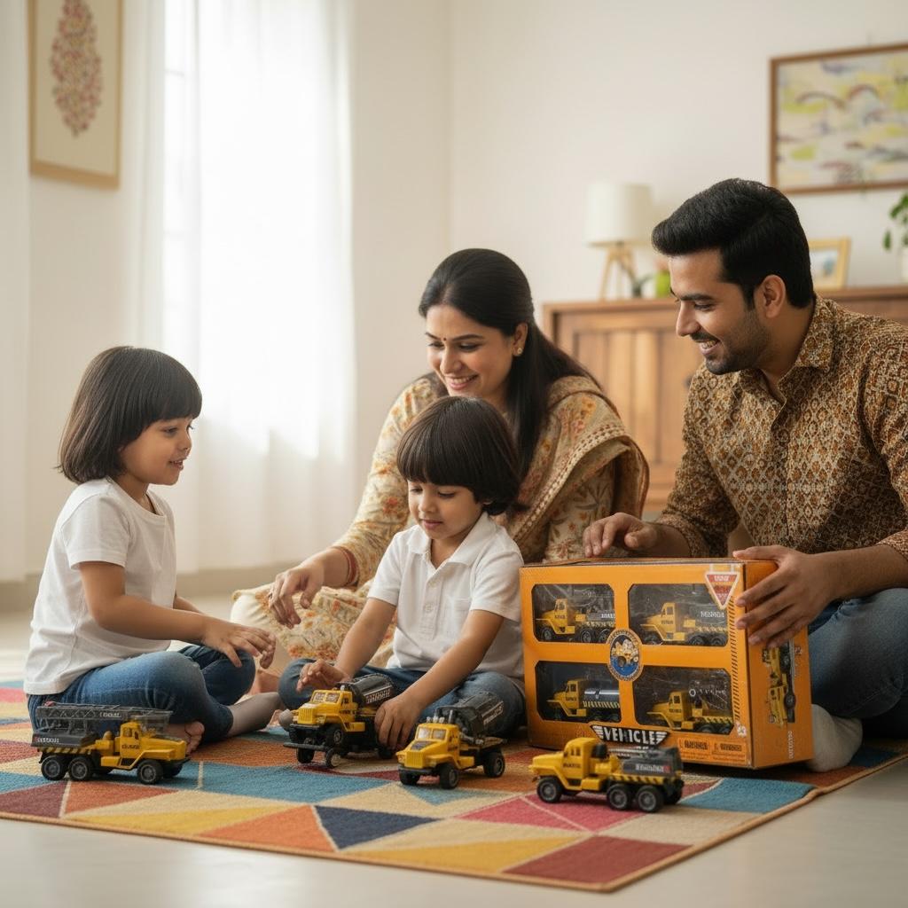 Vehicle Construction Team City Engineering Truck Set – 4 Piece Die-Cast Style with Lights, Sounds & Opening Doors